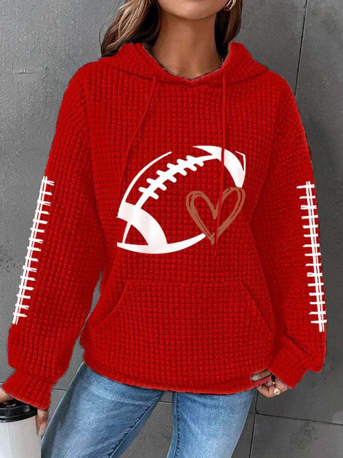 Women's Rugby Print Waffle Hooded Sweatshirt