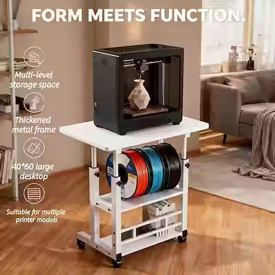 Heavy‑Duty 3D Printer Workbench with Metal Frame, Storage Rack, Large Work Surface and Locking Wheels