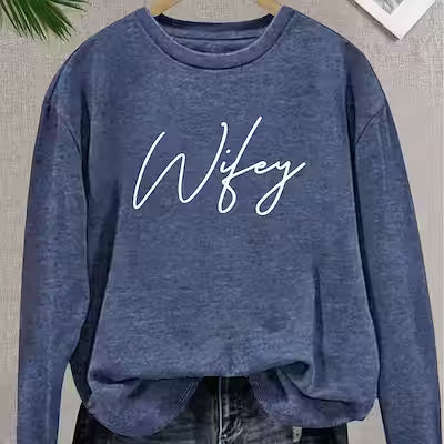 Plus Size Long Sleeve T-Shirt with Distressed Letter Print