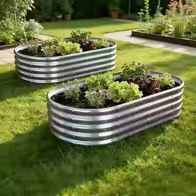 Set of 2 Galvanized Oval Raised Garden Beds, 4 x 2 x 1 ft, Ideal for Herbs, Vegetables and Fruit