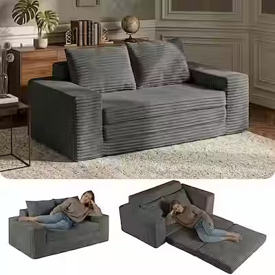80 Inch Convertible Sofa Bed with Corduroy Futon Cushion