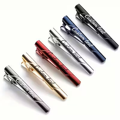 Set of 6 Laser‑Engraved Tie Clips – Geometric Patterns in Silver, Gold, and Copper