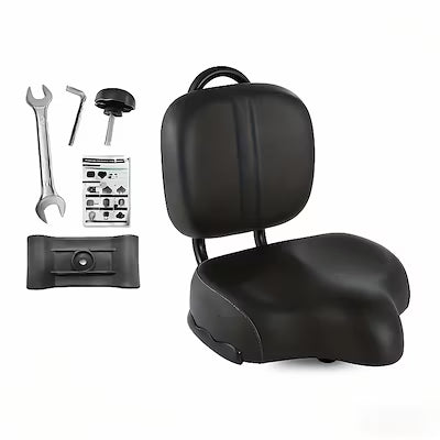 Cushioned Bicycle Seat with Backrest – Oversized Design, Includes Installation Tools, Fits Tricycles and Mountain/E‑electric Bikes