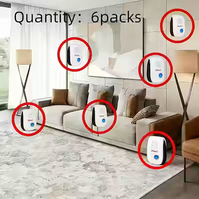 Plug-in Dual Ultrasonic Pest Repeller 6-Pack, Battery-Free, Full Coverage, Intelligent Frequency Conversion (2026 Model)