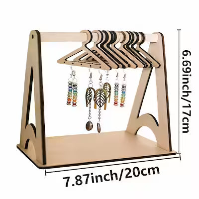 Wooden earring and necklace holder stand for desktop storage