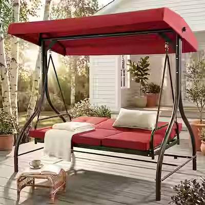 Outdoor Patio Swing Glider with Adjustable Canopy and Heavy-Duty Stand – Removable Padded Seat, Rust-Resistant
