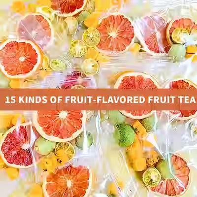 15-Flavor Mixed Fruit Herbal Tea with Dried Fruit Pieces, Caffeine-Free