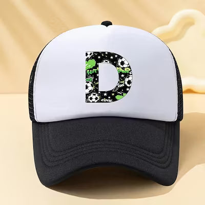 Mesh letter trucker cap for kids in sports style adjustable fit
