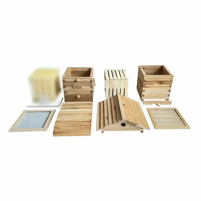 Small wooden beehive with beeswax coating and 10 frames for compact setups