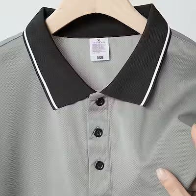 Men's Solid Color Polo Shirt with Breathable Fabric
