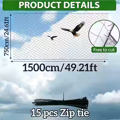 Heavy-duty bird-proof net fence for outdoor poultry protection 49.2 ft x 24.6 ft