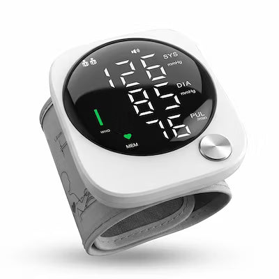 2‑Piece Automatic Wrist Blood Pressure Monitor with LCD Display, Adjustable Cuff, Pulse Detection, Irregular Heartbeat Alert, USB Charging, Voice Announcements