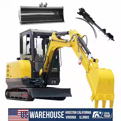 3.5-ton compact mini excavator with enclosed cab and auger drill