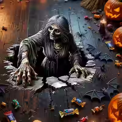 Halloween Horror Female Floor Sticker – Waterproof Self‑Adhesive Decal for Home and Bedroom