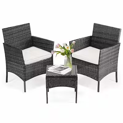 3-piece all-weather wicker patio furniture set with glass table