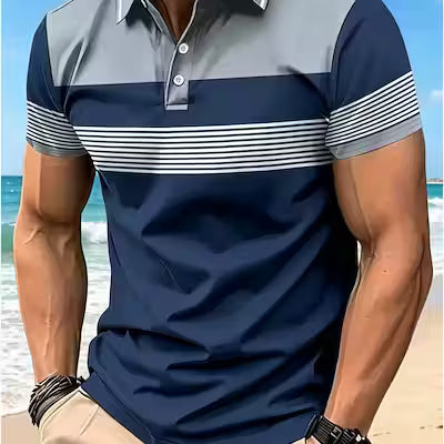 Men's Digital Print Short Sleeve Polo Shirt – Casual Urban Style, Soft Fabric