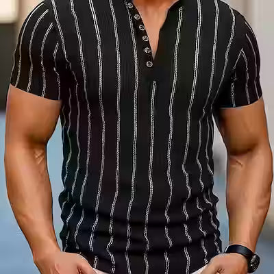 Men's Short Sleeve Striped Henley Shirt