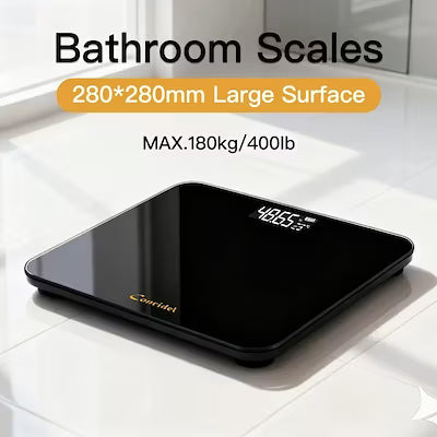 Digital Battery-Powered Bathroom Scale – 180 kg (400 lb) Capacity, 28 cm Platform, High Precision Anti‑Tip Design
