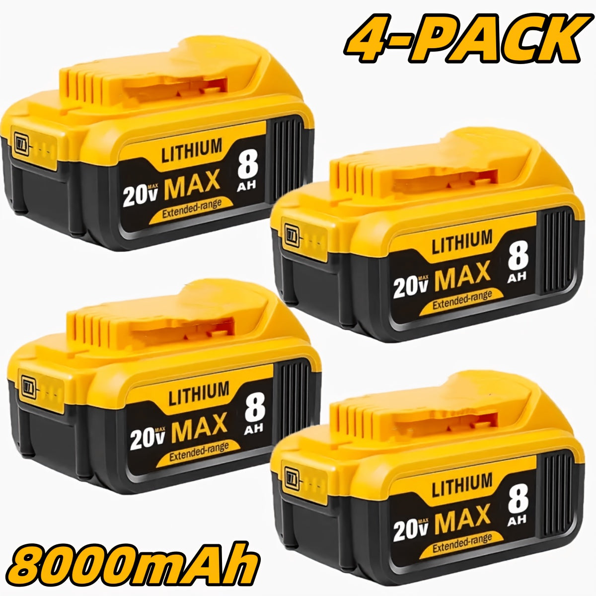 8.0Ah 20V Lithium-Ion Replacement Battery for Cordless Power Tools