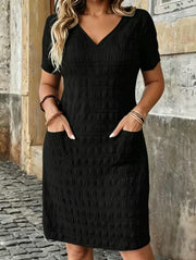 Plus-size Womens Solid-color V-neck Short-sleeve Dress