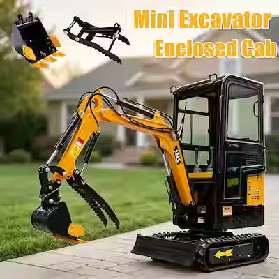 1-ton compact tracked excavator with 13.5 HP engine and detachable cab