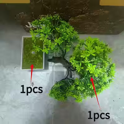 Mini pine bonsai with tray for desktop decor