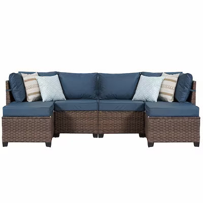 Raised patio furniture set with wicker sectional sofa and coffee table