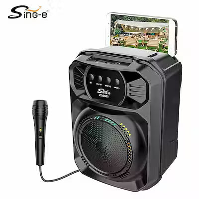 Blue Outdoor Bluetooth Speaker with Karaoke Amplifier and LED Light Strip