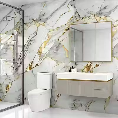 Self-adhesive imitation marble wall stickers for quick room refresh