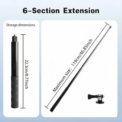 Invisible Selfie Stick Tripod – Anti‑Slip Handle, Multi‑Angle Adapter for Insta360, GoPro and DJI Cameras, Portable Travel Companion