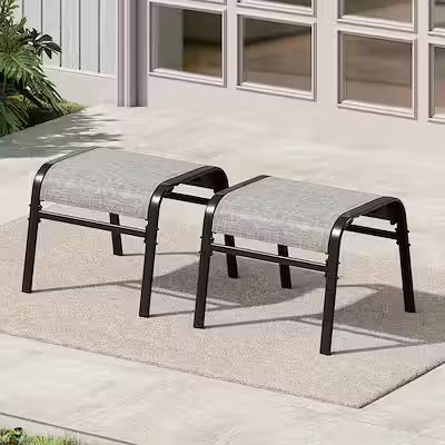 Stackable outdoor ottomans with metal frame, set of 2