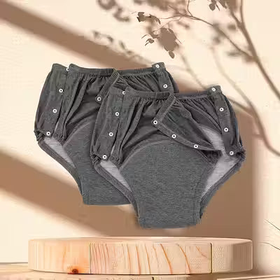 Gray Double‑Sided Opening Underwear – 2 Pack, Soft Quick‑Absorbing Fabric with Snap Buttons, Unisex