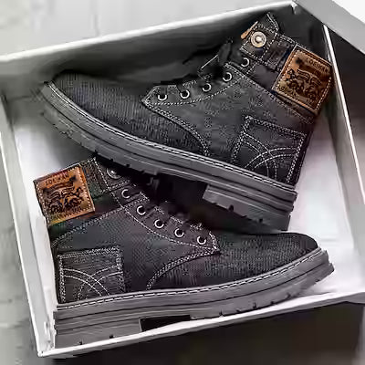 Men's Vintage Chunky Lug Sole Combat Ankle Boots – Lace‑Up Platform Short Booties, Non‑Slip Outdoor Shoes