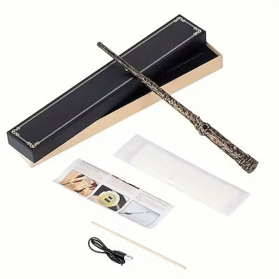 USB-Powered Real Flame Projection Magic Wand with Elegant Black-Gold Design