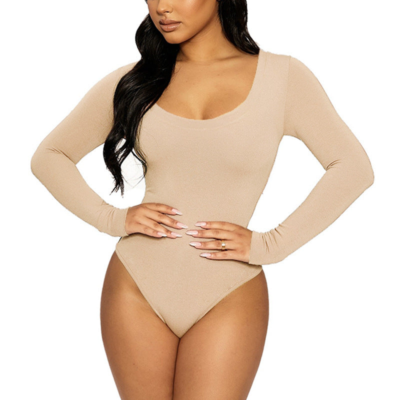 Women's Slim-Fit U-Neck Long-Sleeve Jumpsuit