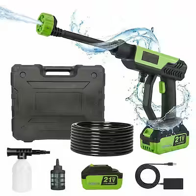 Cordless 1450 PSI pressure washer with brushless motor and 6-in-1 nozzle set