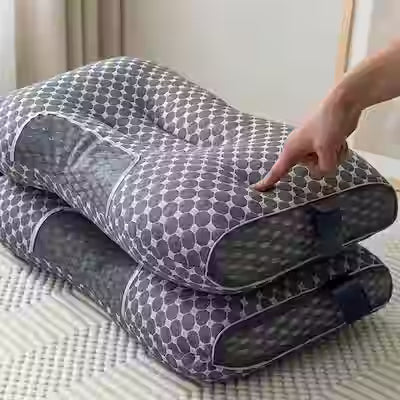 Pair of ergonomic neck pillows with breathable fabric and removable covers