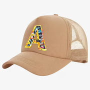 Personalized letter-print baseball cap with excavator truck design for boys