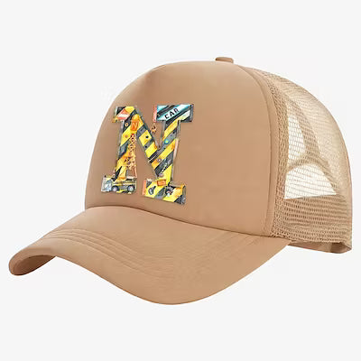 Personalized letter-print baseball cap with excavator truck design for boys