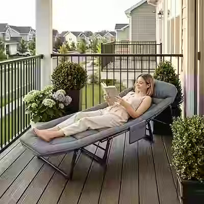 Foldable recliner lounge chair with oversized seat and side pockets