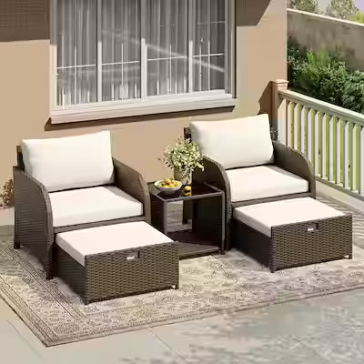 5-piece all-weather rattan patio sofa set with glass coffee table