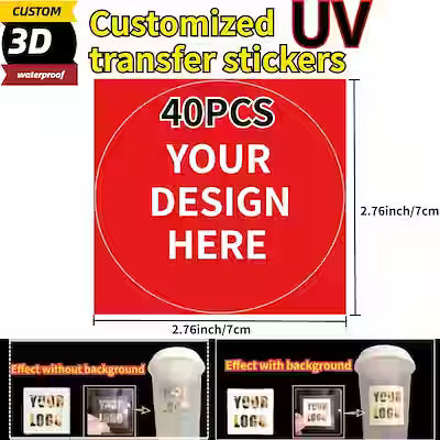 Custom UV Printed Crystal Stickers – Transparent Self‑Adhesive, 20 or 40 Pieces for Packaging, Cards, Weddings and More