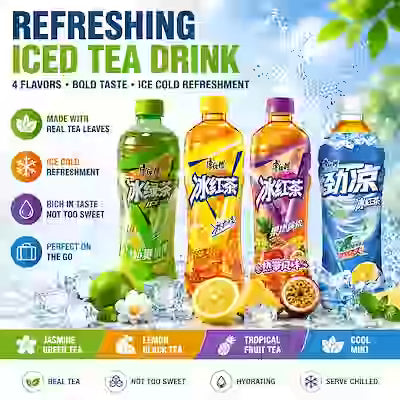Asian Iced Tea Variety Pack with Green Tea, Lemon Black Tea, and Tropical Fruit Flavors, 6 Bottles