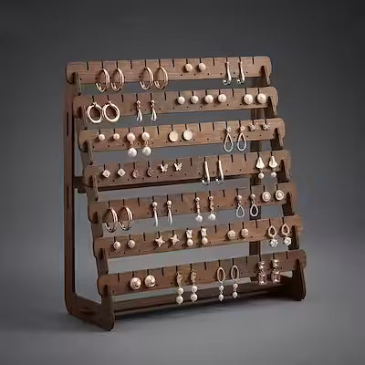7-tier wooden earring display stand for stud and hook earrings