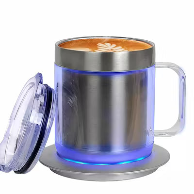 Heated 12 oz Stainless Steel Coffee Mug – USB Powered, 55 °C (131 °F) Temperature Control, Battery‑Free