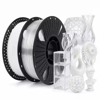 White Transparent PETG 3D Printer Filament 1.75mm – 2 kg (2 Spools, 1 kg each)
