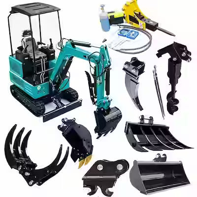 Excavator Attachment Set for 0.8-2 Ton Machines with Rotary Drill, Breaker and Buckets