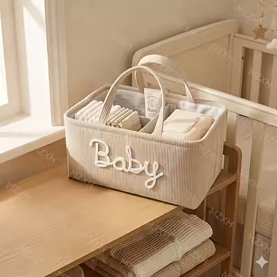 Large multi-compartment diaper organizer basket for home and travel