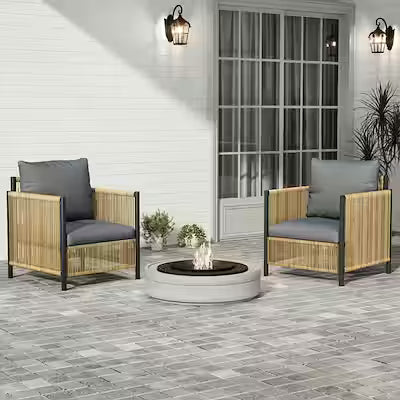 2-piece outdoor brown PE wicker sofa set with grey cushions