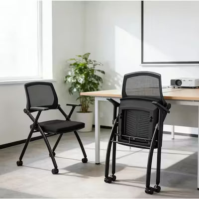 Set of 10 Stackable Folding Conference Room Chairs with Wheels